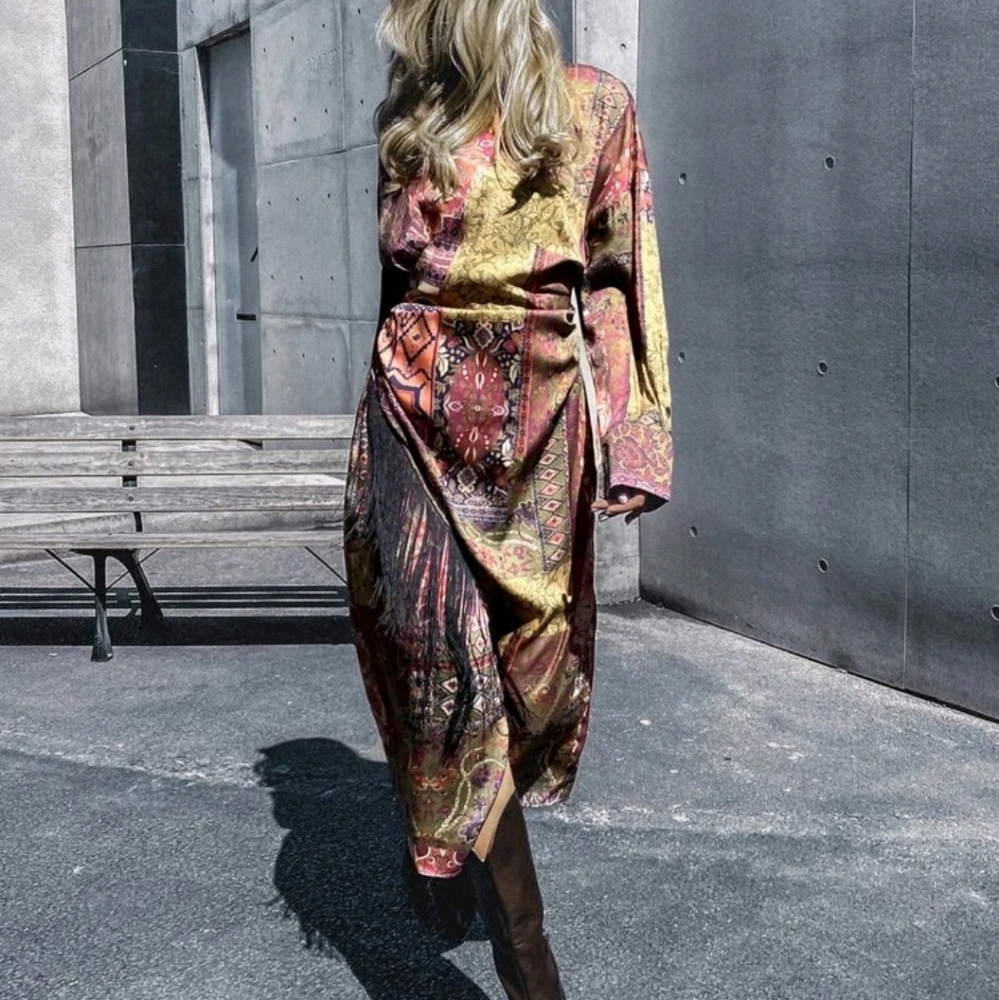 Floral and Geo Print Fringe Dress